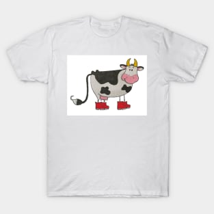 Cartoon cow in red wellie boots T-Shirt